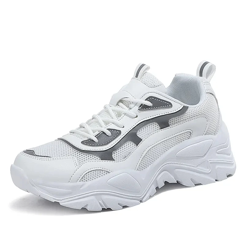 Hot Sale Brand Logo Custom Lady Casual Sneakers Leather Blank Chunky Height Increasing Running Sports Shoes for Women