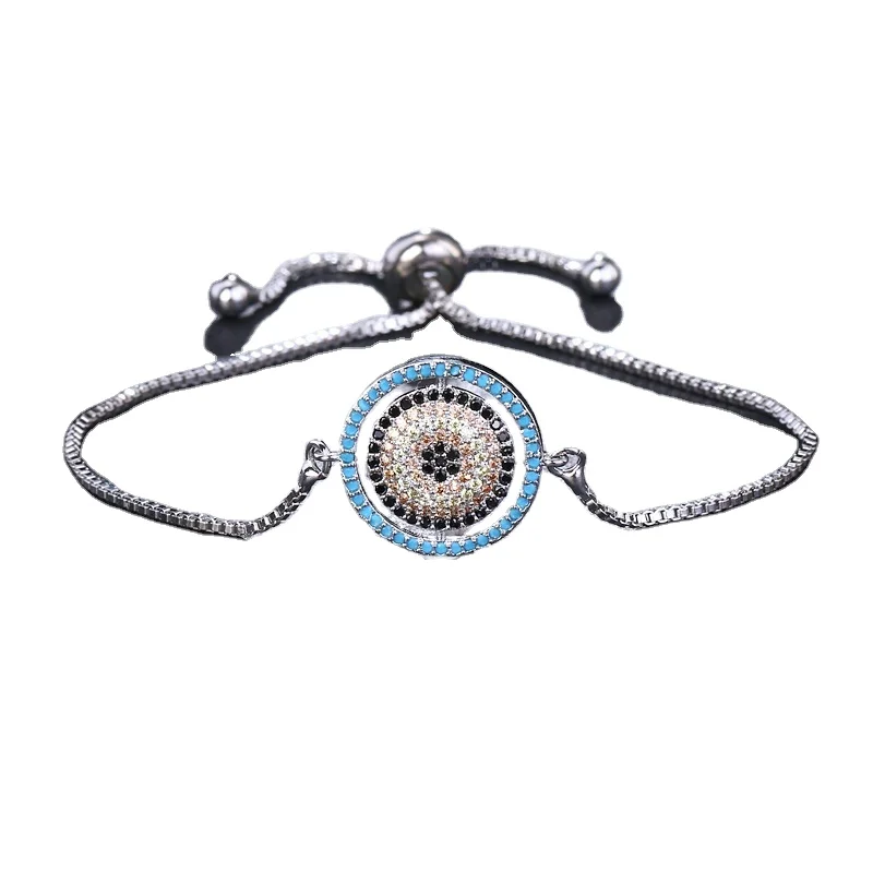 Wholesale Fashion Simple Small Disc Sapphire Inlaid Adjustable Pull Rose Gold Electroplated Eye Bracelet Jewelry