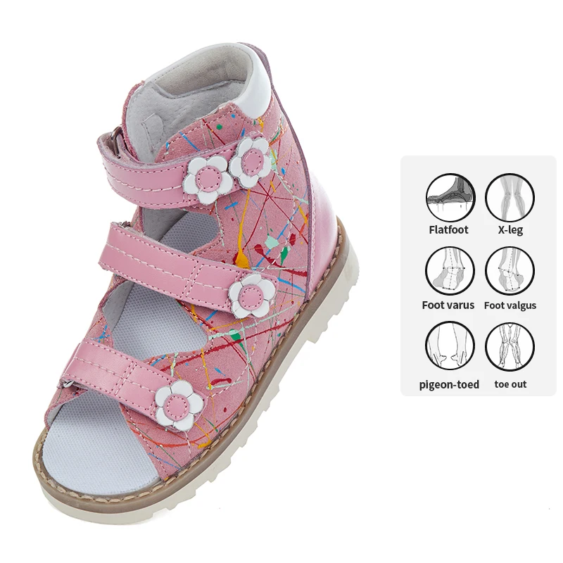 Princepard Hot Sale pink  leather children sandals for girls Orthopedic shoes Summer Kids baby princess Shoes