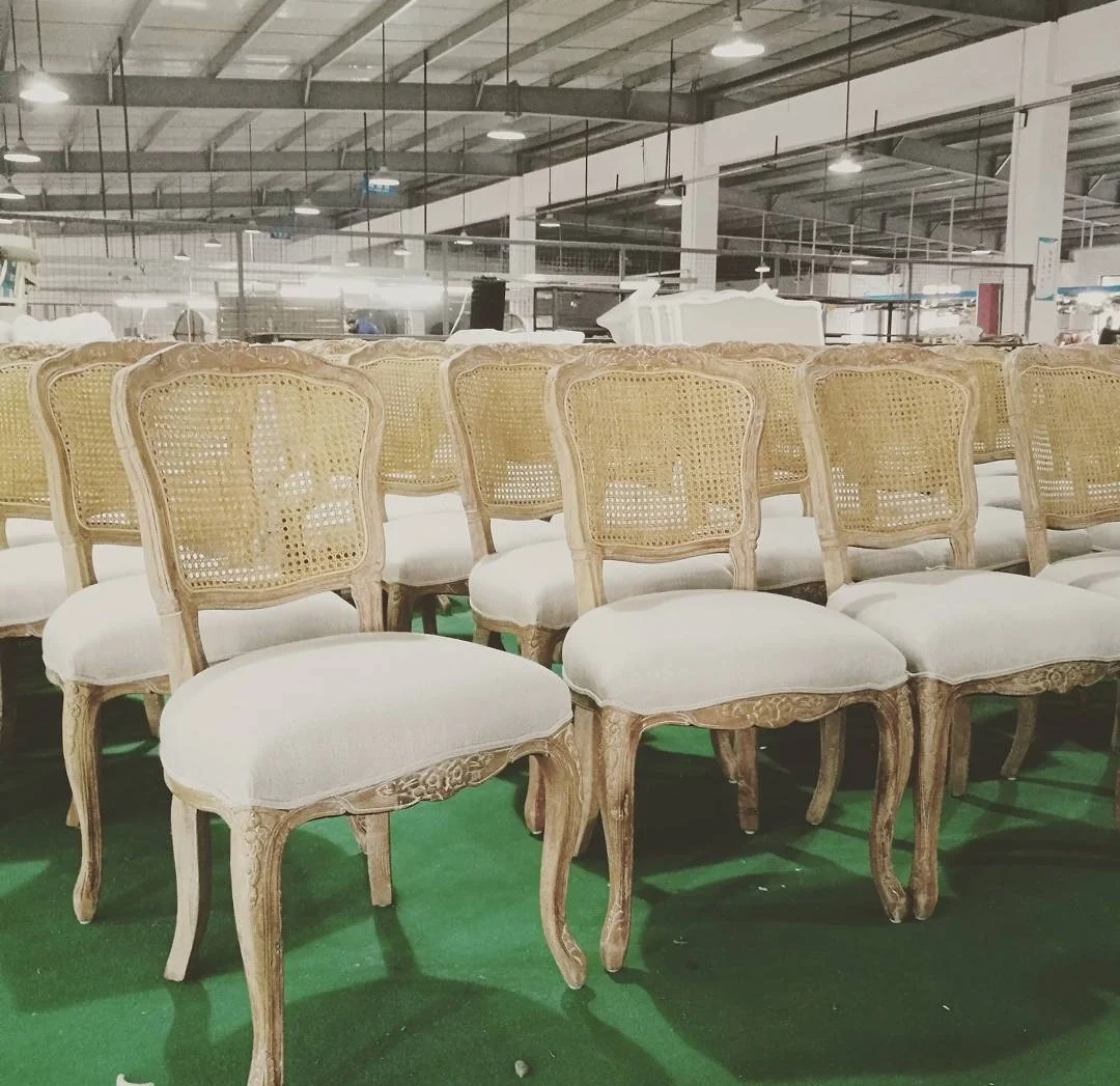 luxurious carving court style soild wood rattan back chair french style oak wedding chair