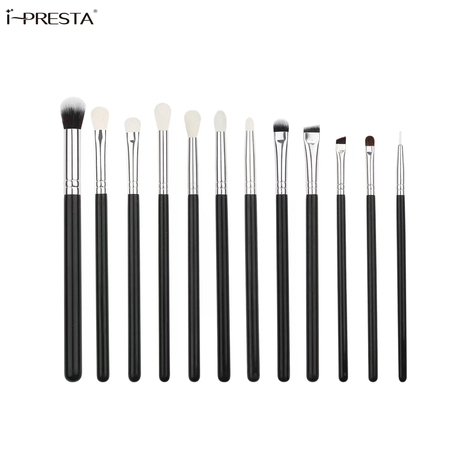 Ipresta BRUSH--12PCS Натурального Волоса животных козьей шерсти кисти для макияжа Набор вакуумных банок портативный кисти для макияжа частная этикетка низкий минимальный объем заказа