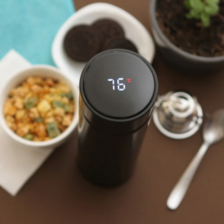 Double Wall Designer Time Marker Reminder With Led Temperature Display Vaccum Flask Stainless Steel Smart Water Bottle