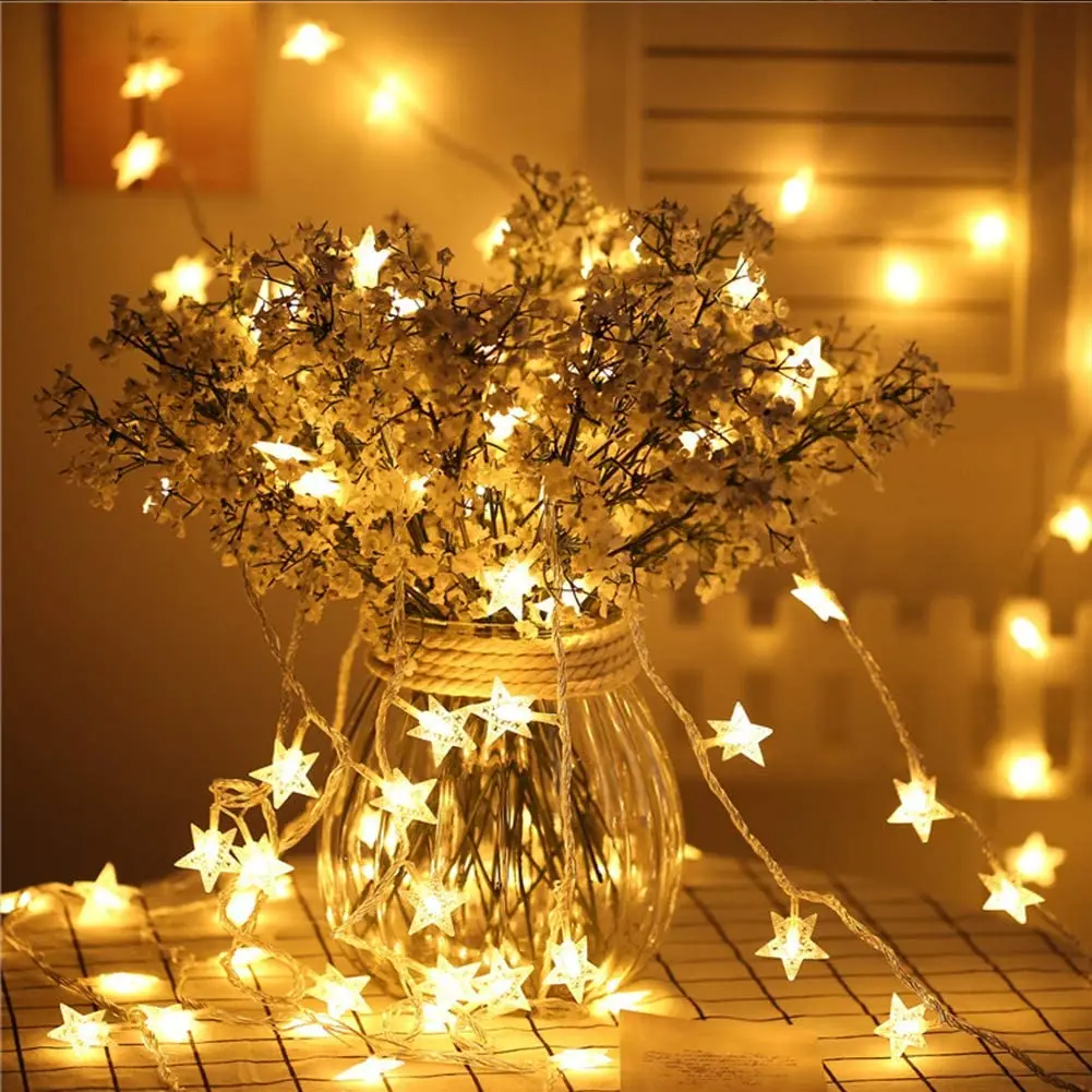 Christmas LED String Lights Battery 5M 50 LEDs Star Decorative Outdoor Wedding Garden Party Lighting