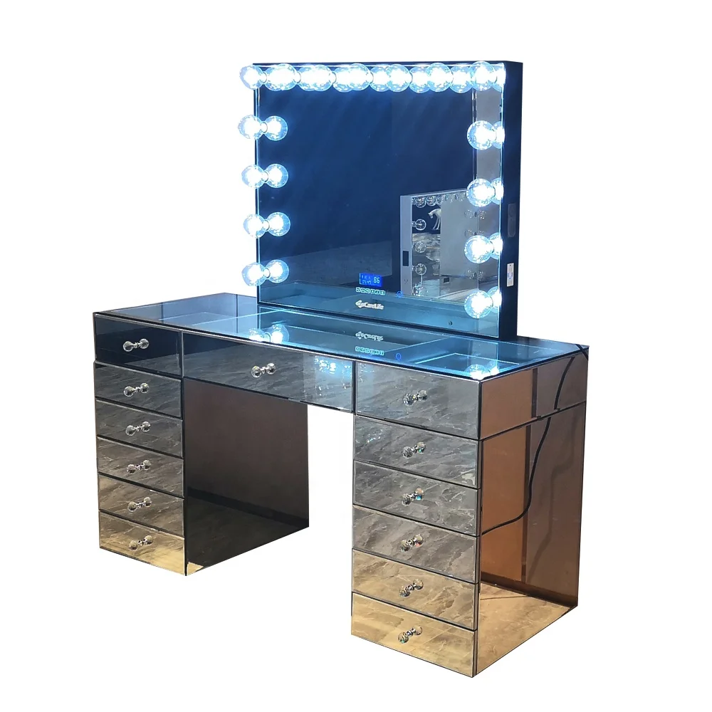 Stock on US! 2021  Docarelife Bedroom Set Mirror  Glass Makeup  Vanity Top  with Hollywood LED Mirror