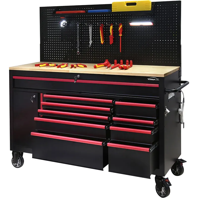 Winmax 61 inch tool cart 10 drawers work bench tool cabinet workshop with back hanging board