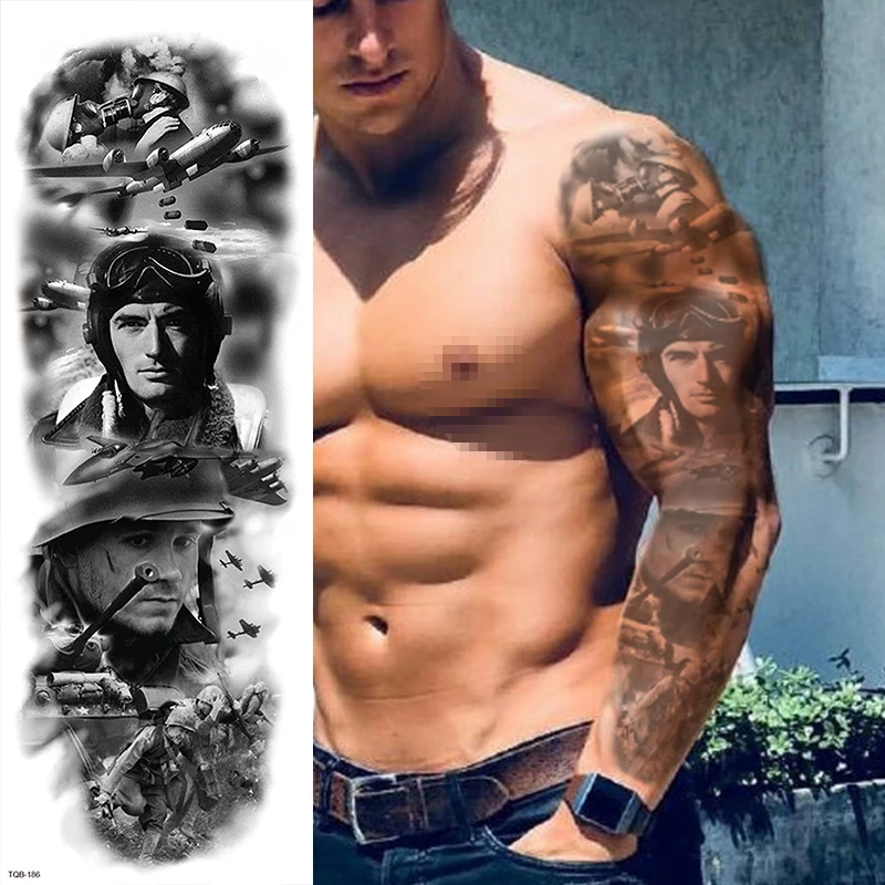 Wholesale Large Full Arm Waterproof Temporary Tattoo Sticker Sleeve Tattoo Lion Crown King RoseWild Wolf Tiger Men Skull