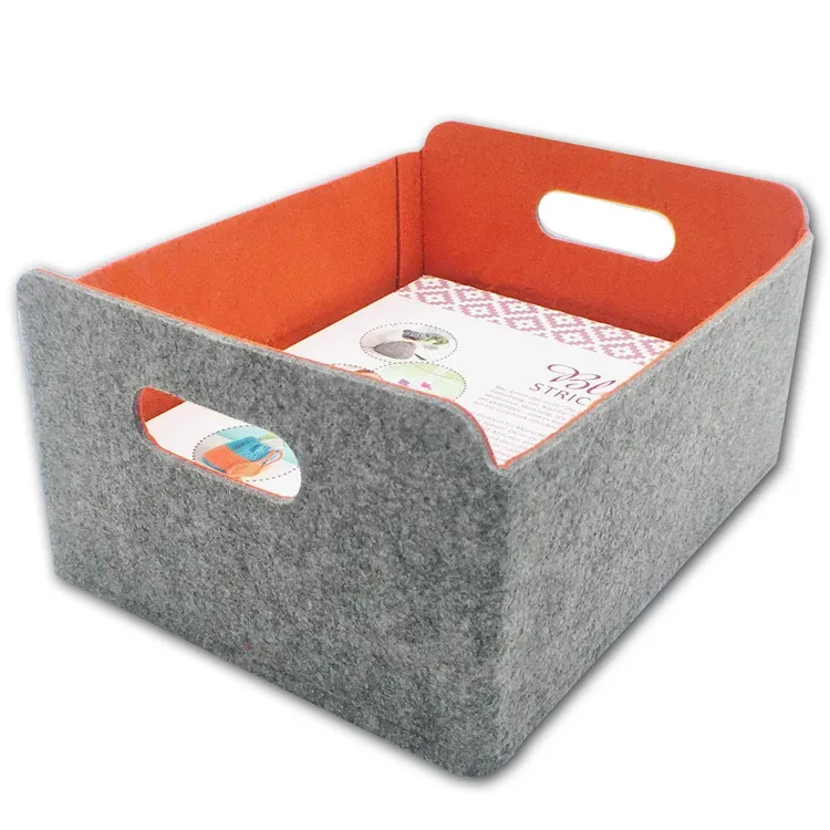 Wholesale hot sale home bedroom woven felt storage basket boxes with handle