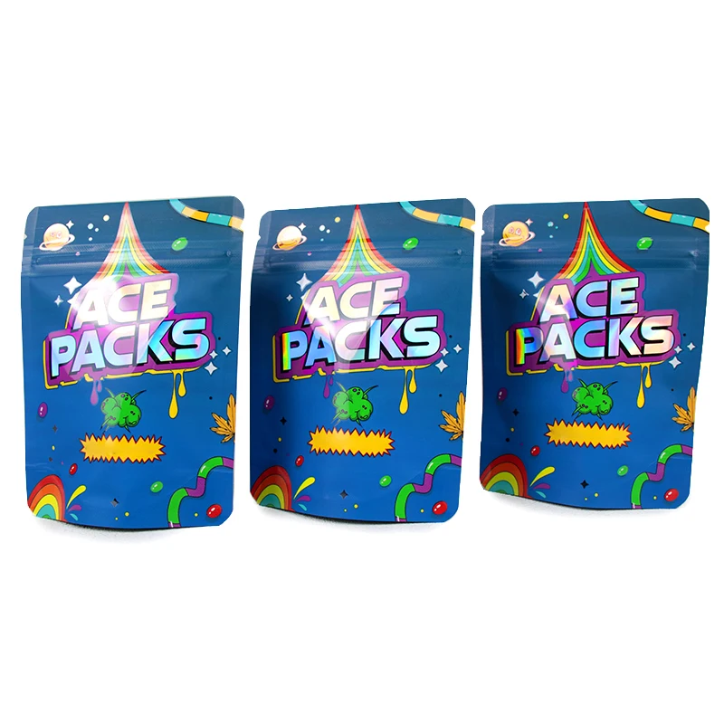 35g Glossy Print Matte PET Material Custom Printed Mylar Bag Shape Stand up Food Pouch Smell Proof with Die Cut Zipper