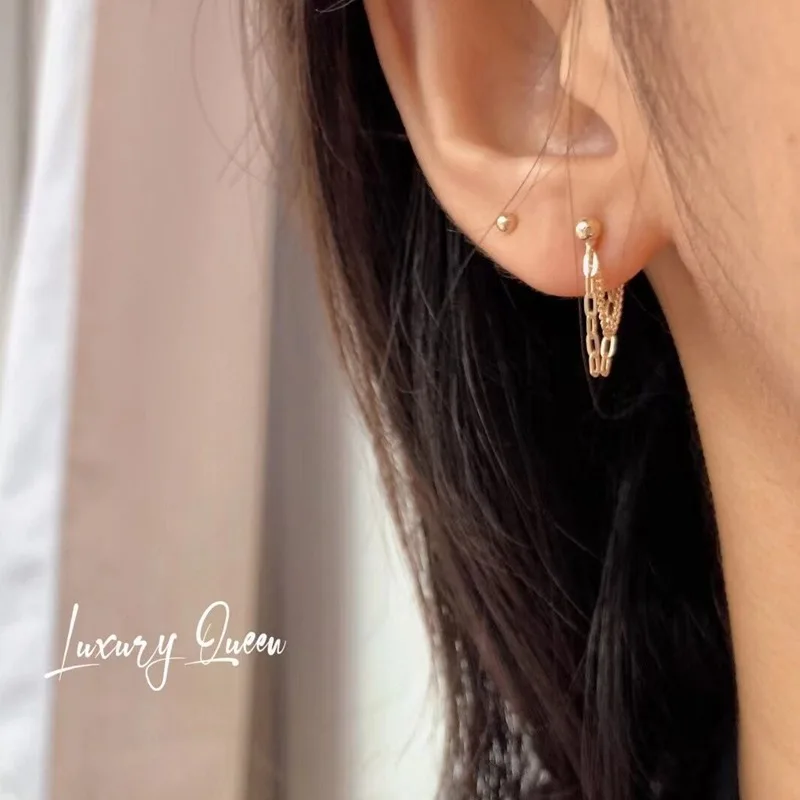 xjy 20g Cz Chain Pendent 10K 14K Solid Gold  Fine Jewelry Rook Conch Tragus Screw Stud Cartilage Earring Helix Piercing