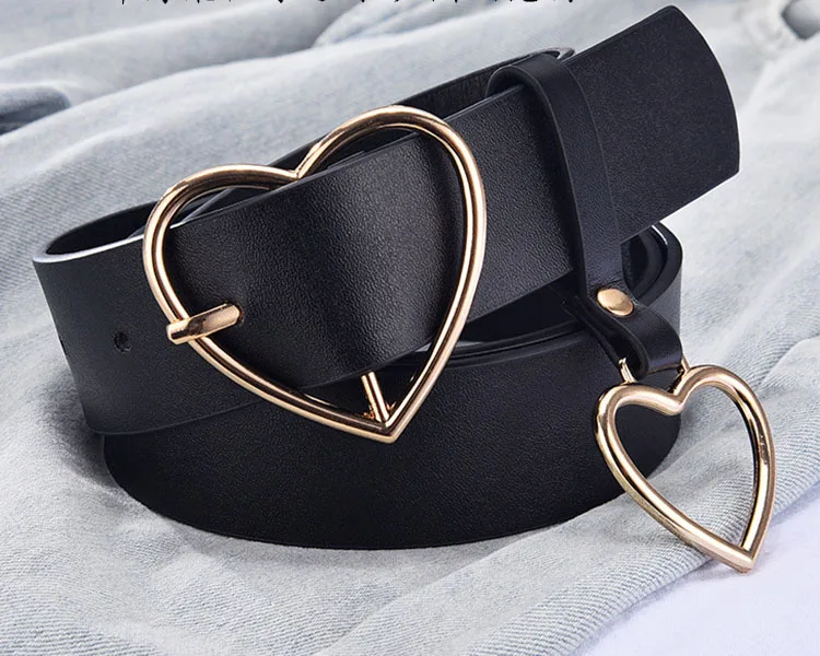 
Wholesale fashion luxury Pu leather heart pin buckle slim women belt 