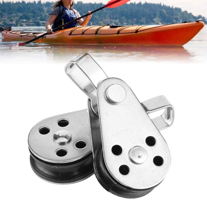 Heavy Duty 304 Stainless Steel Pulley Roller Single Pulley Block With Spring Snap Hook Carabiner