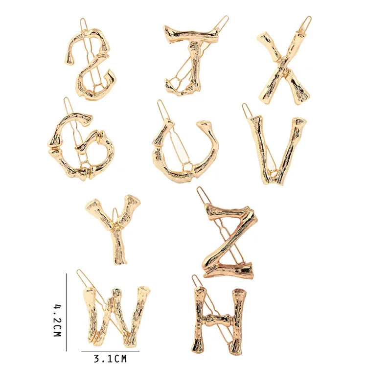 
Custom 26 letter Hairclip Baby Kids Women Alloy Metal letter Initials Hair Clips for Girls 