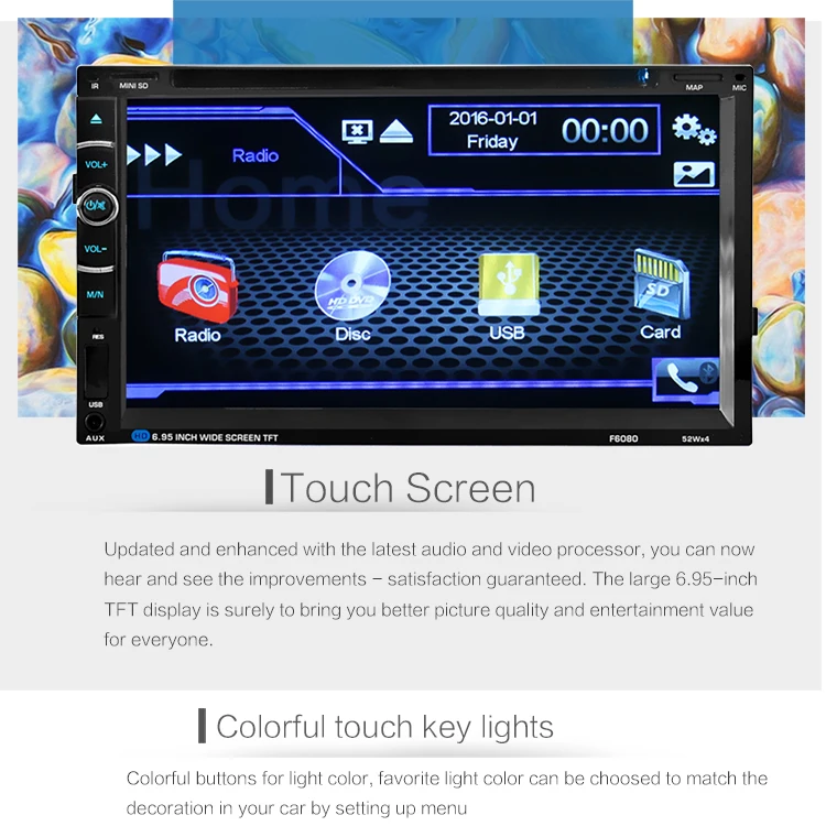 2 Din 6.95-inch Touoch Screen Universal GPS navigation Car DVD Player 6080