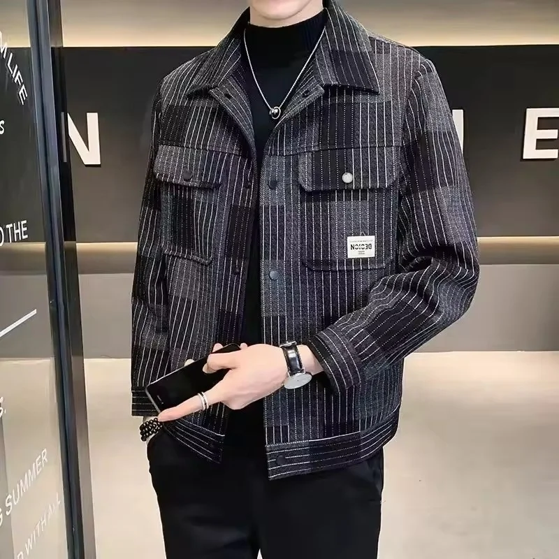 Spring and autumn personality denim jacket male Korean style ripped denim clothing trend social guy rivet jacket coat