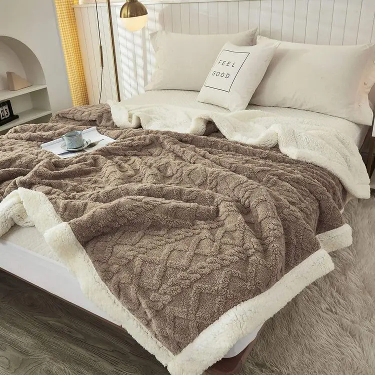 oft And Warm Plush Microfiber Flannel Fleece Luxury custom color jacquard woven sherpa throw blanket