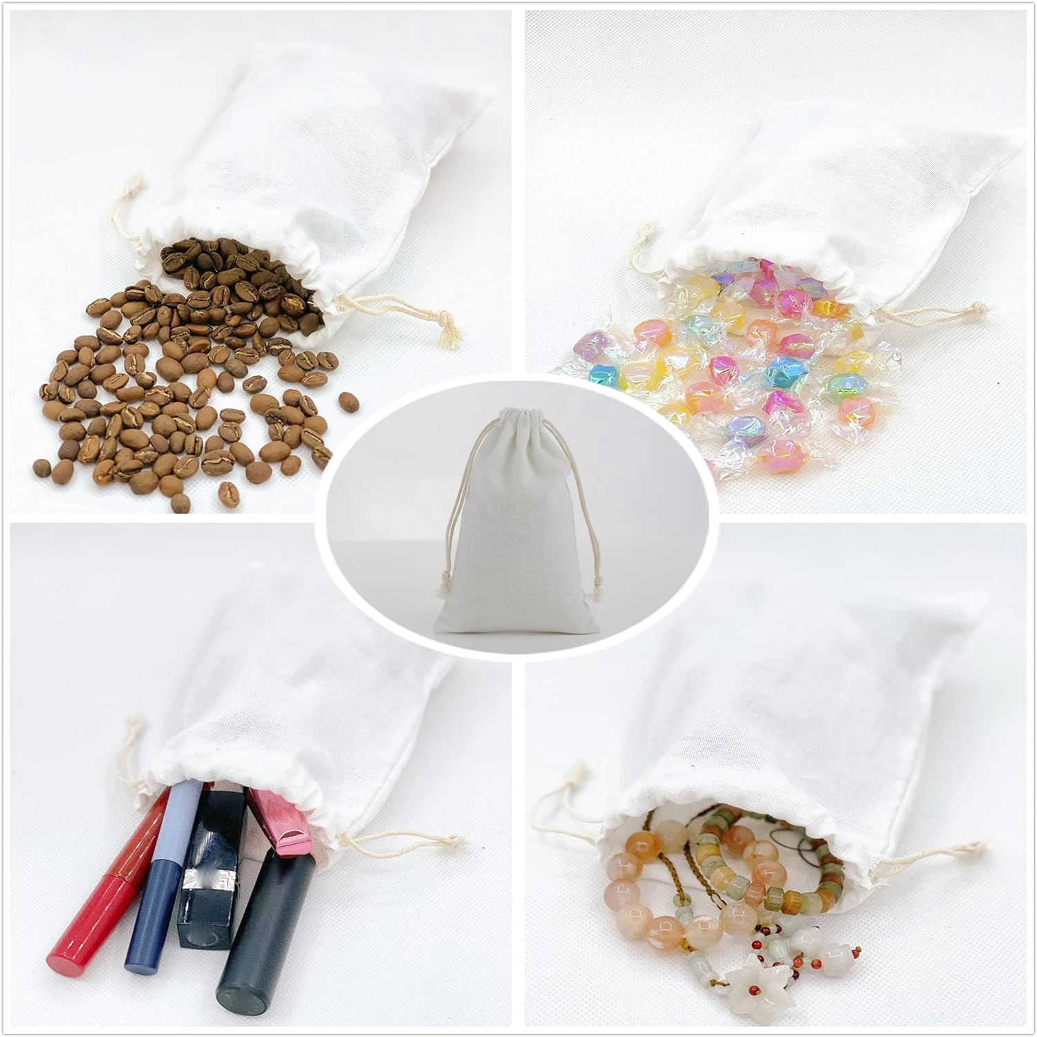 Wholesale Jewelry Home Goods Christmas Banquet Reusable Cotton String Muslin Linen Gift Bags Small Mini