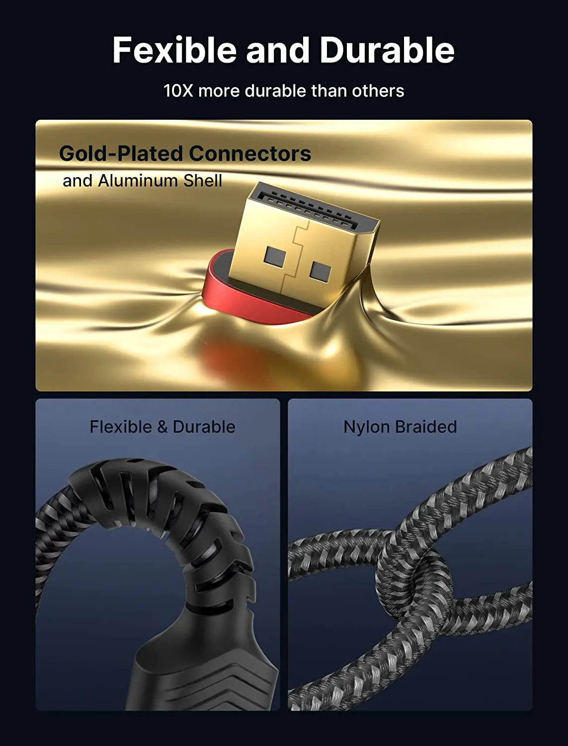 JSAUX 1.4 DP to DP MM Cable 2M DisplayPort to DisplayPort Lead Nylon Braided Compatible with CE