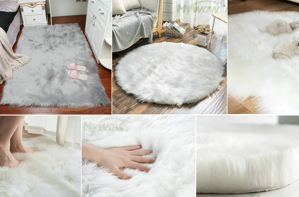 Home Use Anti-slip Soft Fluffy Area Rug White Faux Fur Sheepskin Carpet