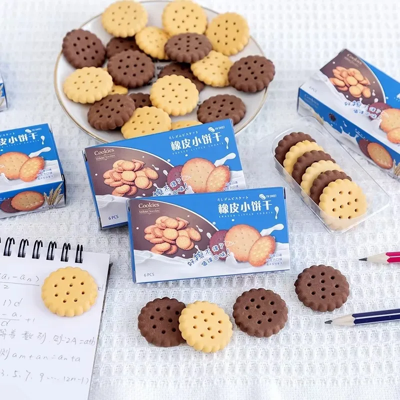 Promotion Mini Biscuit-Shaped Pencil Eraser Set Cute Cartoon Design School Stationery Prizes or Gifts for Students