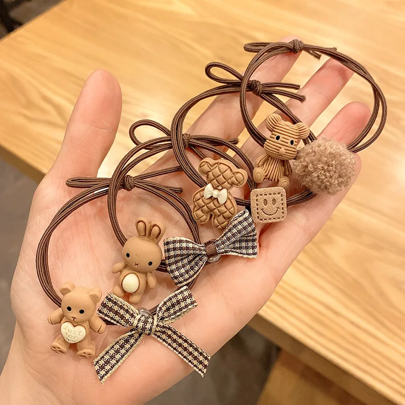 Ball sugar teddy bear hair tie high elastic headrope ponytail holders bows elastic hair rubber bands accessories for women girls