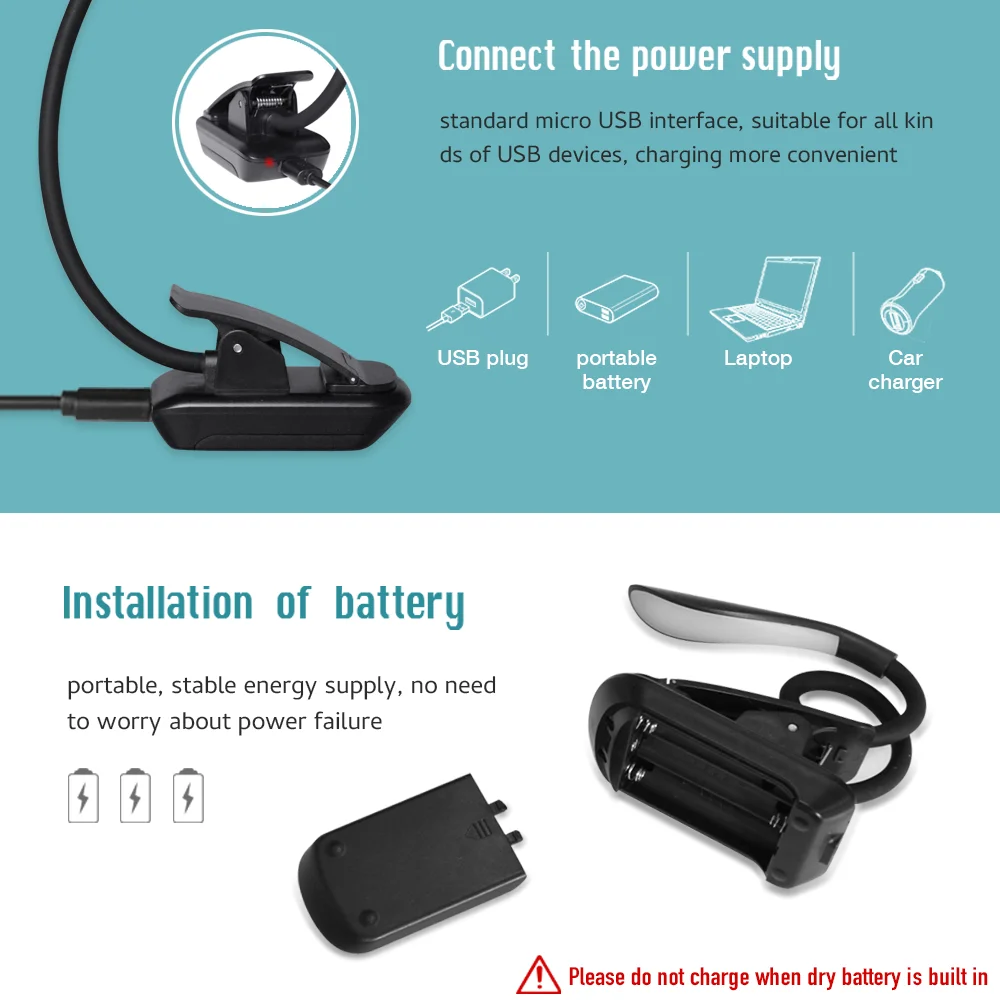 
Adjustable Flexible Arms AAA Battery Book Lamp Light LED Clip on LED Reading Light 3 Level LED Book Light For Read Book 