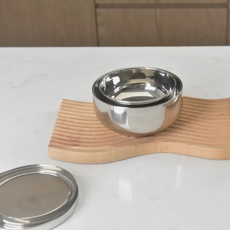 2 pcs set stainless steel 304 food safety 12 cm double wall multi purpose keep warm food cleaning fresh plate kids bowl with lid