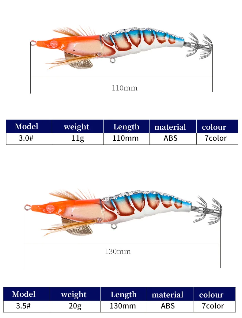 OEM 3.0# 3.5# Bionic 3D eyes Wood Shrimp Luminous Sea Lure Luminous Wooden Shrimp Cuttlefish Lures Octopus Bait Egi Squid Jig