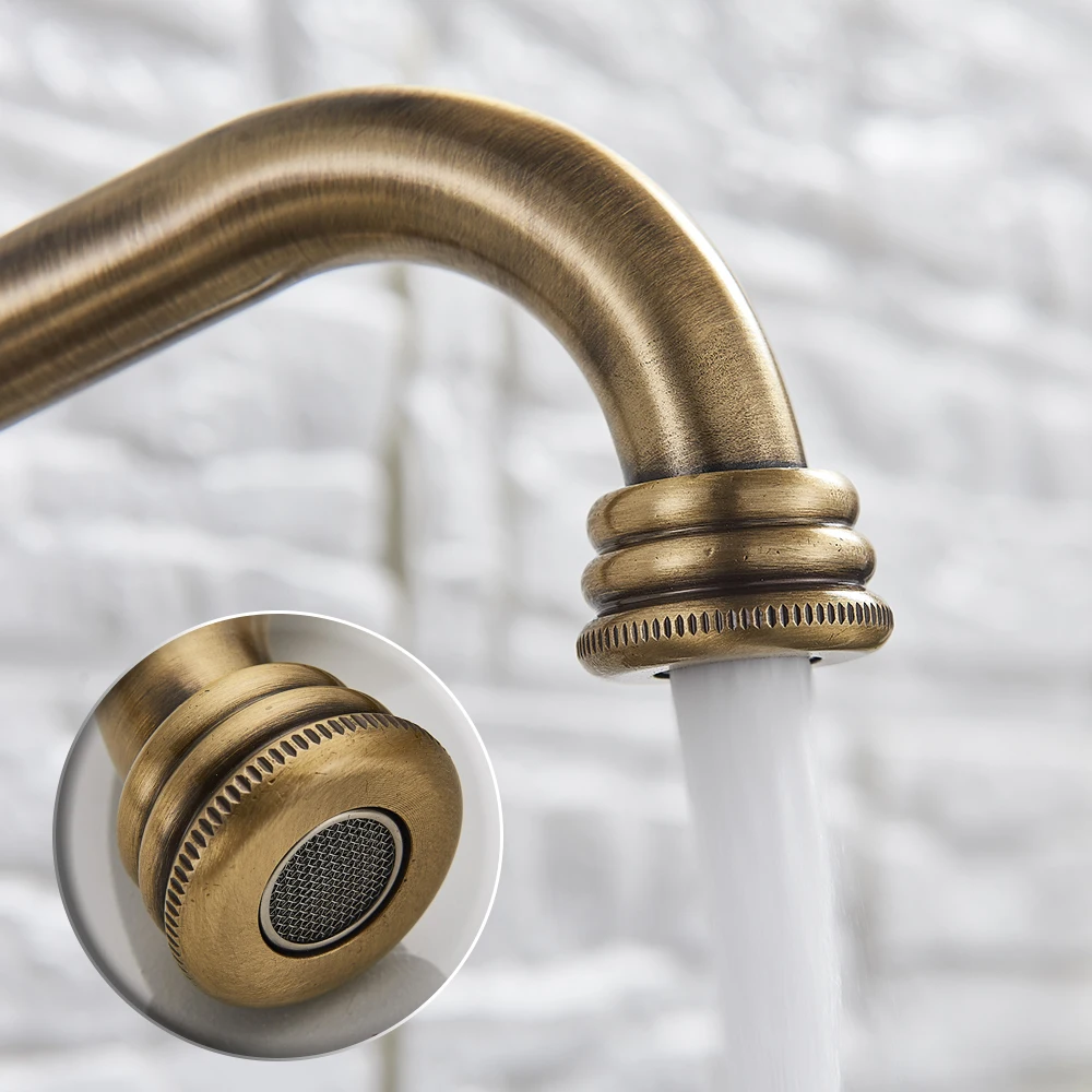 Antique Brass Basin Sink Faucets Single Handle Kitchen Basin Faucets Deck Mounted Hot&Cold Water Mix Tap