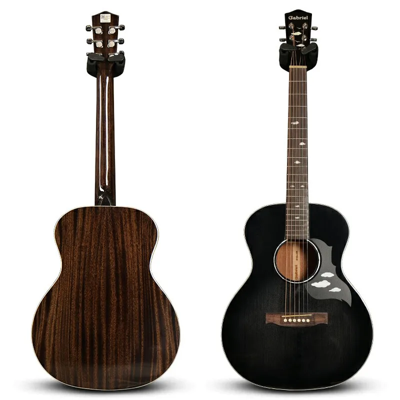 Black color high gloss low price guitar manufacturers 36 inch single solid spruce electric acoustic guitar for traveling