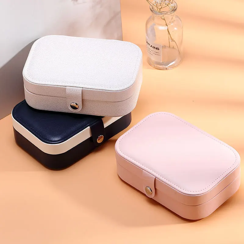 Small Jewelry Travelling Case Leather Box Necklace Ring Storage Organizer Jewelry Travel Case Double Layer Jewelry Organizer