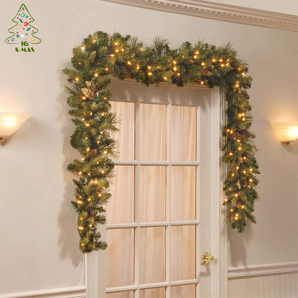 KG Xmas Decorations Noel Navidad Natale Wholesale Customization 9ft Luxury LED Xmas Garland Prelit Christmas Garland For Stairs