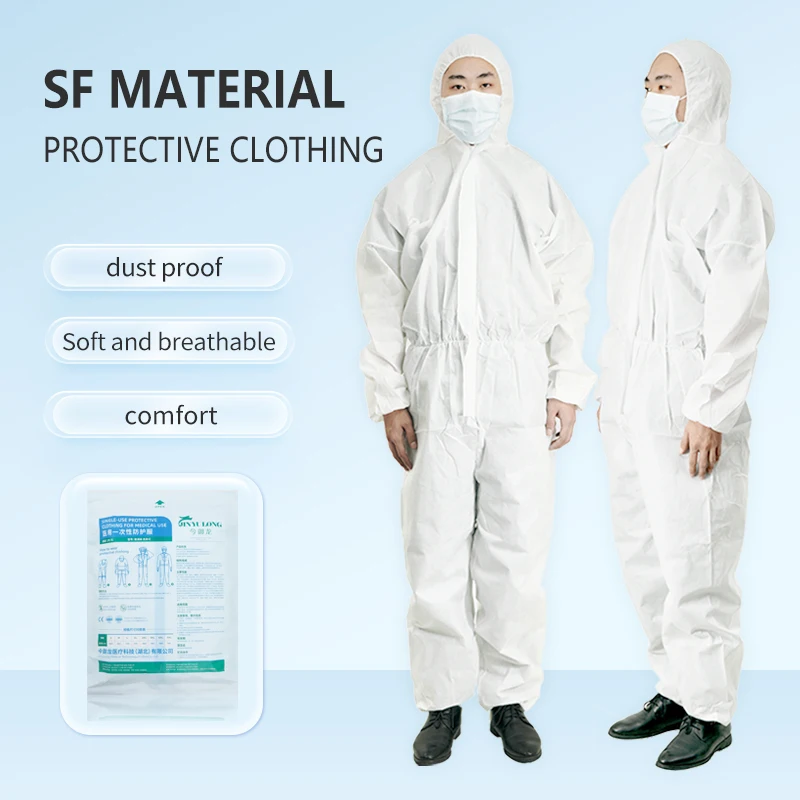 SF Chemical Protective Coveralls Medical Protective Jumpsuit Buzo Mameluco Desechable Disposable Workwear Adult CE White EN