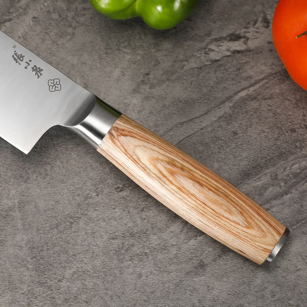 Hot Sale Custom Logo 5 Pcs Acacia Wood Handle Kitchen Knife Sets Stainless Steel Knife Set