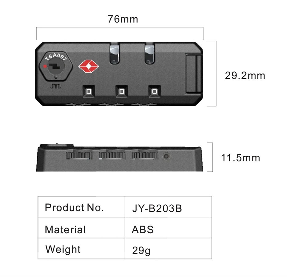 JYL High Quality Factory Sale Tsa Zipper Lock Sturdy Waterproof Easytouse Highsecurity Luggage Lock Guarantee