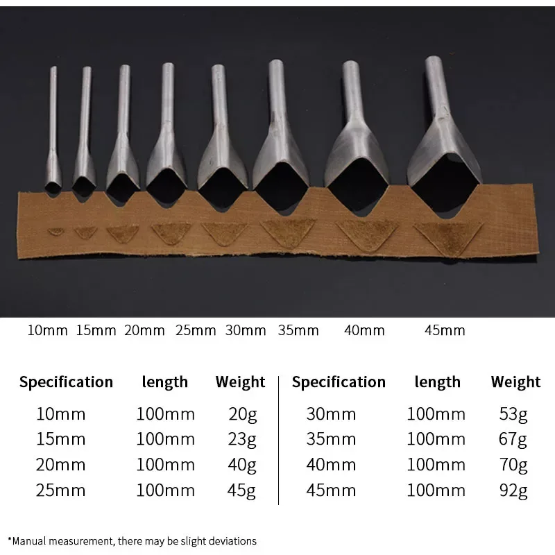 DIY V-Shaped Leather Cutting Craftstool Punch Cutter Tools for Belt Wallet 9 Sizes V Shape Cutter 10-15-20-25-30-35mm