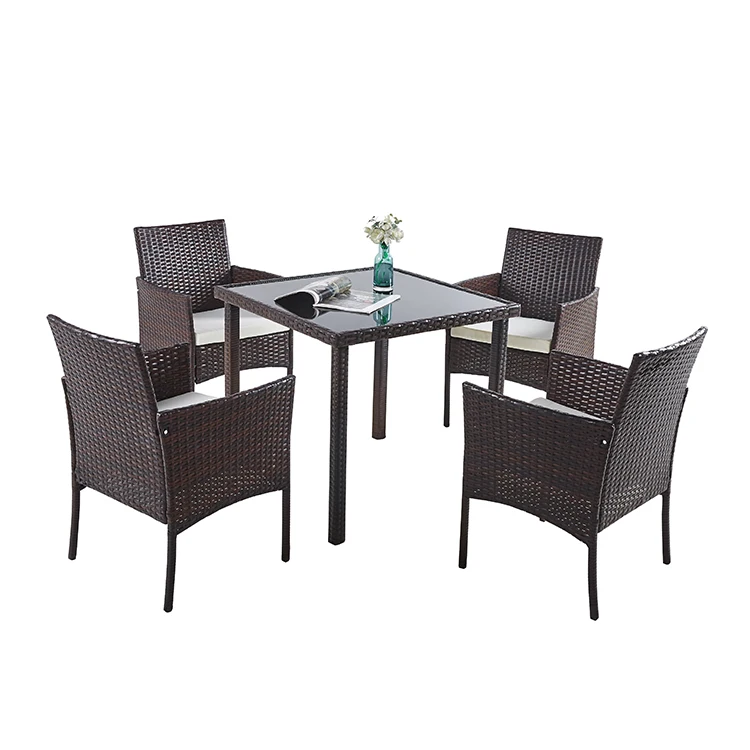 Hot Selling Rattan Outdoor Furniture Space Saving Garden Sets Patio 5 PCS Table and Chair Set Garden Furniture