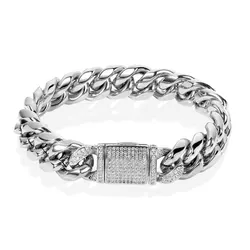 Hip Hop Mens 18k Gold Plated 316L Stainless Steel 12mm Box Clasp Miami Cuban Link Bracelet