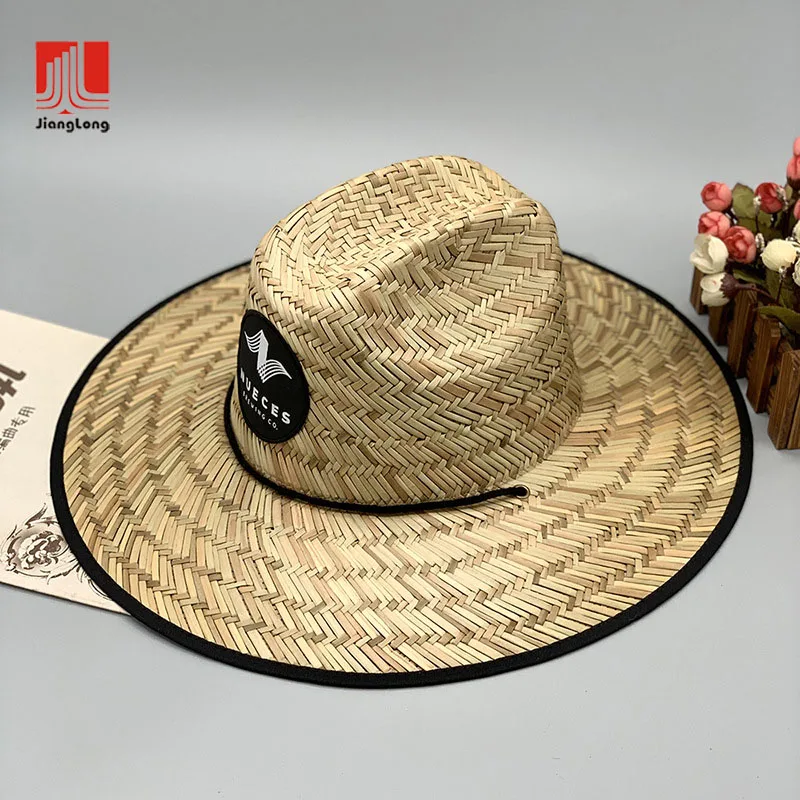 Summer Sunshade Natural Lifeguard Straw Hats Custom Logo Patch Surf Safari Straw Hat