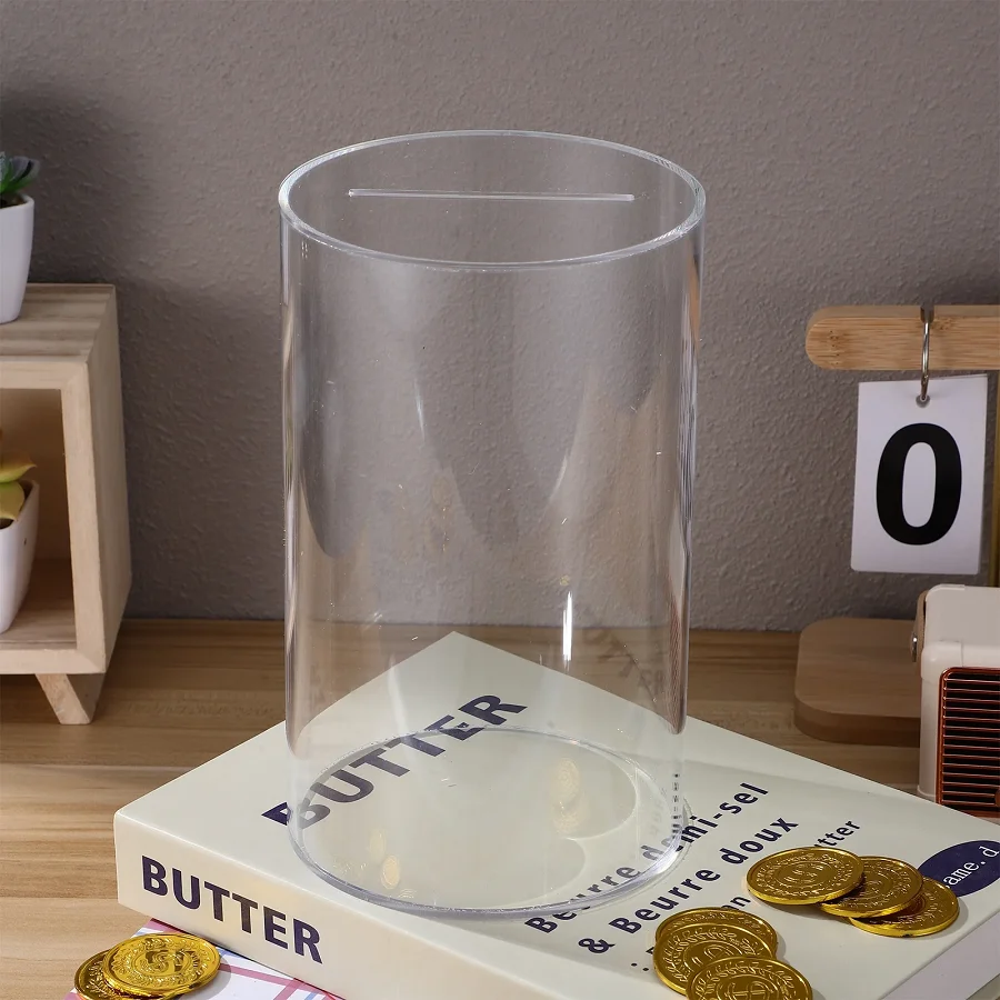Round Acrylic Piggy Bank for Saving Coins