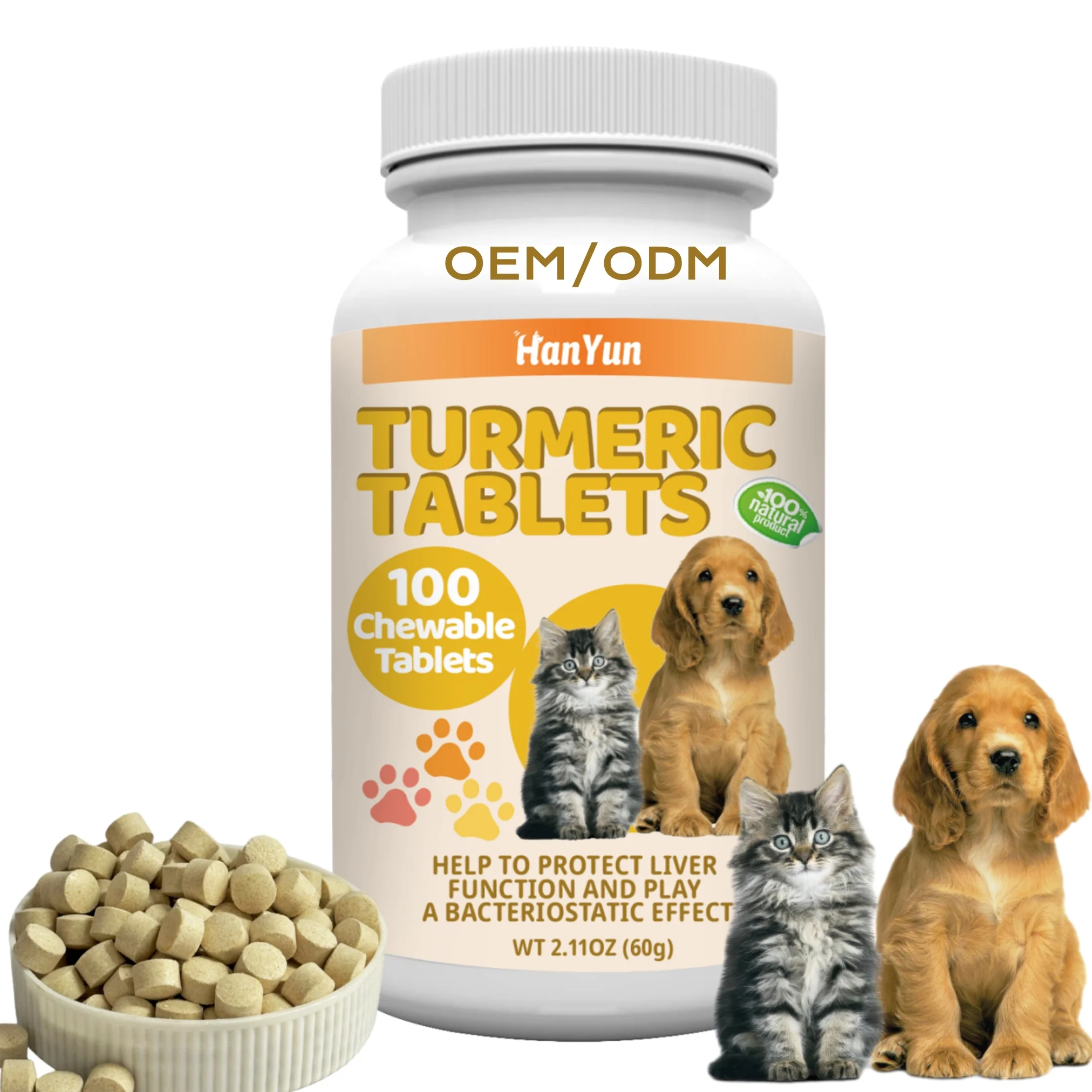 OEM Private Label Pet Supplement Turmeric Tablets Support For Dogs Cats Joint and Hip Health Treatment Provide Free Sample