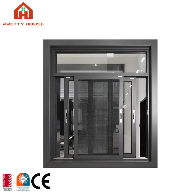 Black Aluminum Sliding Window System for Hotels and Apartments for Exterior Horizontal Opening Pattern