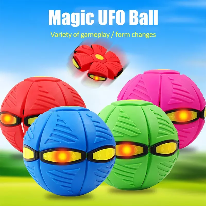 LED Flying Magic UFO Deformation Ball Multicolor Outdoor Beach Garden Game Flat Throwing Flying Ball UFO Toy Balls For Kids