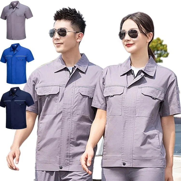 short sleeve workshop factory worker unisex work coverall zipper jacket top pant work suit workwear working uniform safety suits