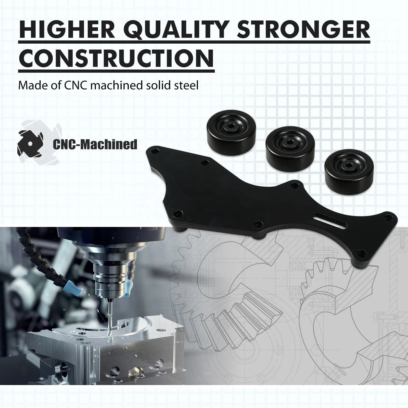 Bevinsee Steel Vortec V8 Gas Engines LS Triple Alternator Bracket Kit For Chevy For GM 4.8L 5.3L 6.0L 6.2L 2000-2011 2012 2013