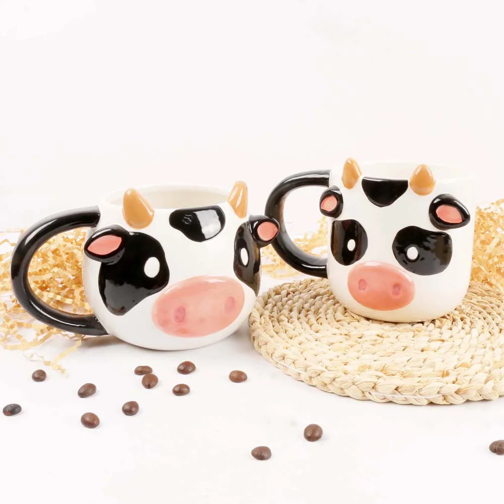 Creative Hand Painting 3d Cow Shape Ceramic Mug Set Coffee Milk Tea Cup Drinkware Gifts