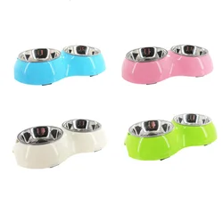 Super Thick Non Slip Stainless Steel Dual Bowl Candy Color Dog Bowl for Small and Medium-sized Dog and Cat