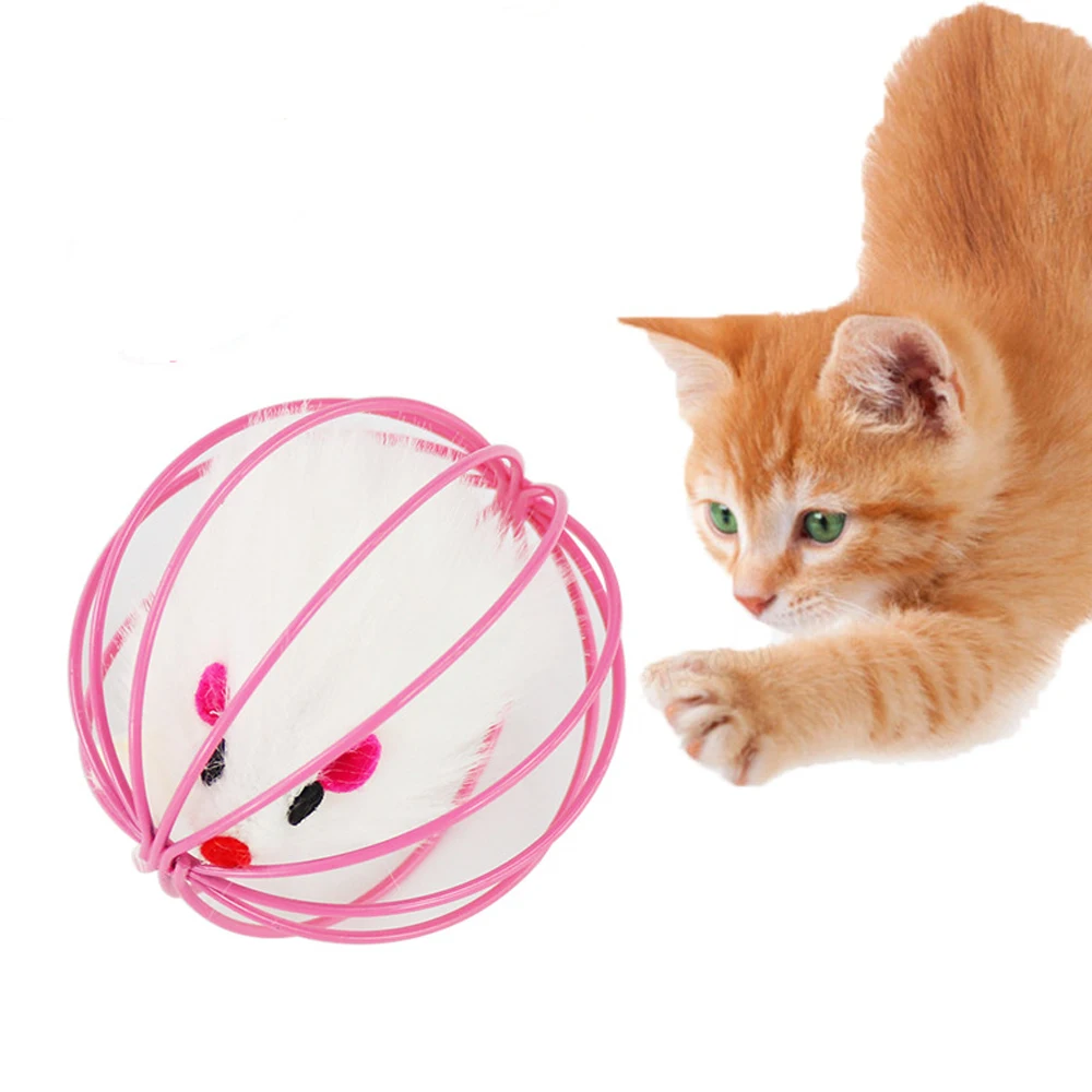 Cat pet toys cage mouse ball Pet cat plush mouse in cage ball