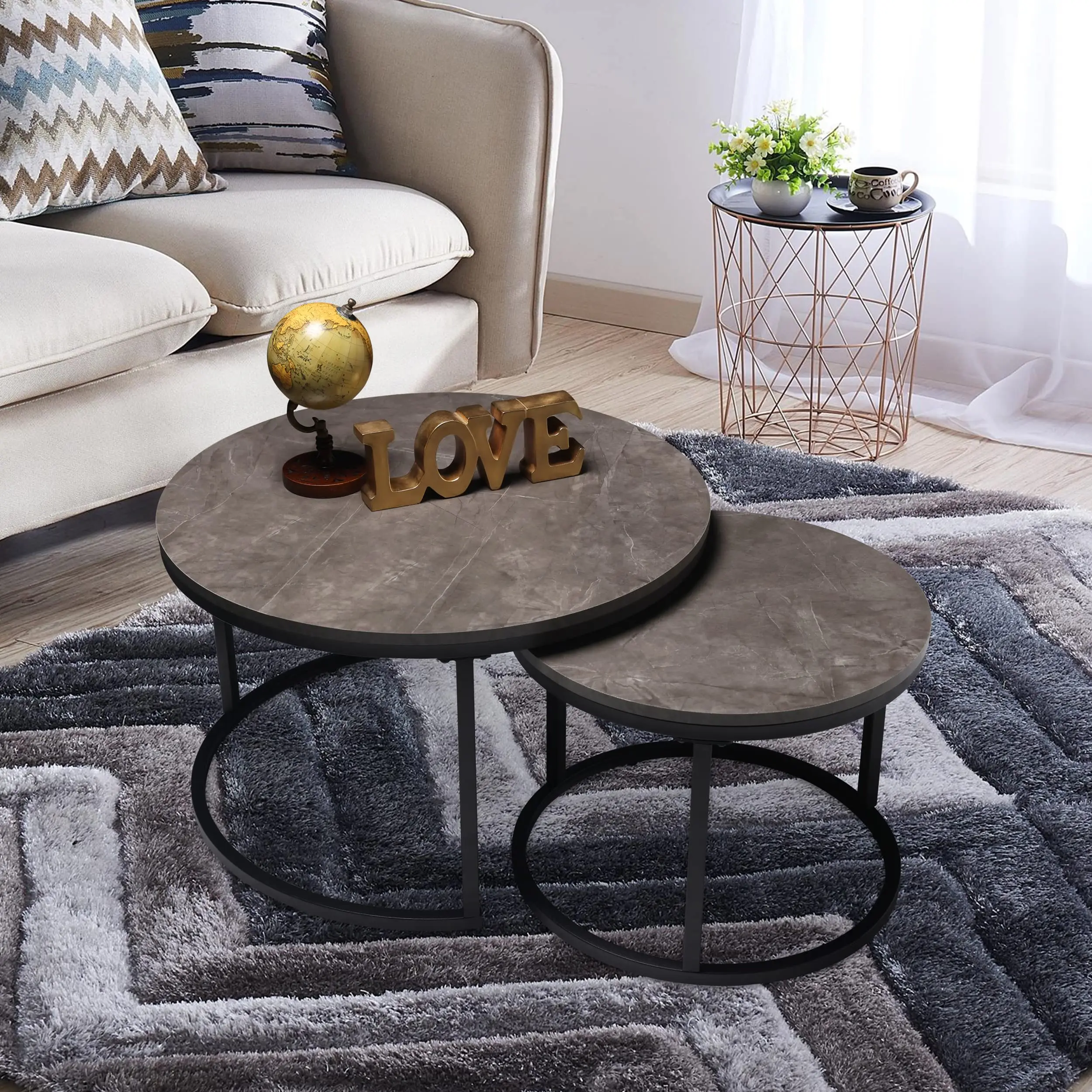Oak Simple durable new Coffee tables of Nesting Solid smart coffee table MOP Top modern coffee table For Living Room