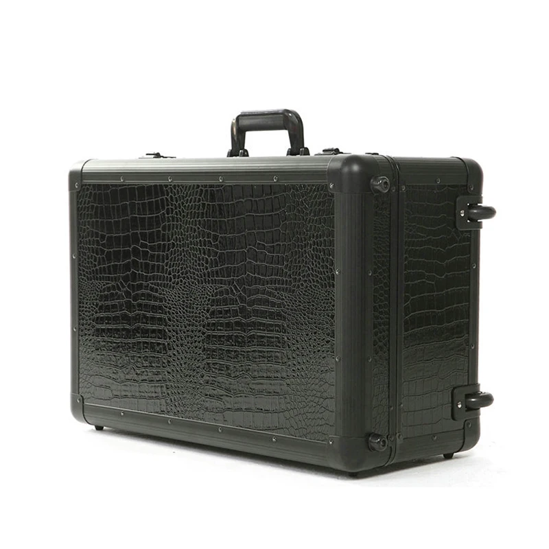 High quality class customized black trolley aluminum devices demo trunk case with wheels