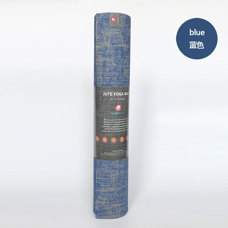 factory manufacturer Bulk sale non toxic anti-tear support position line affirmats blue color custom natural jute yoga mat